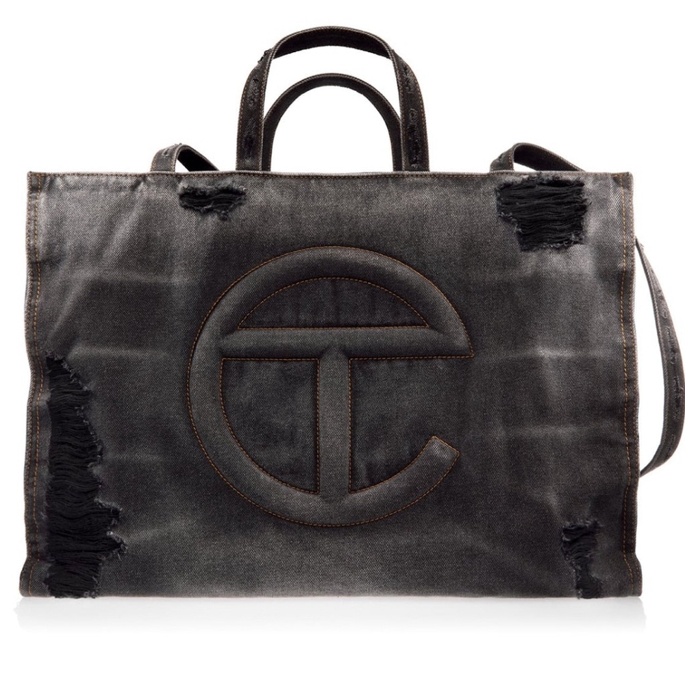 Large Denim Shopper - Distressed Black